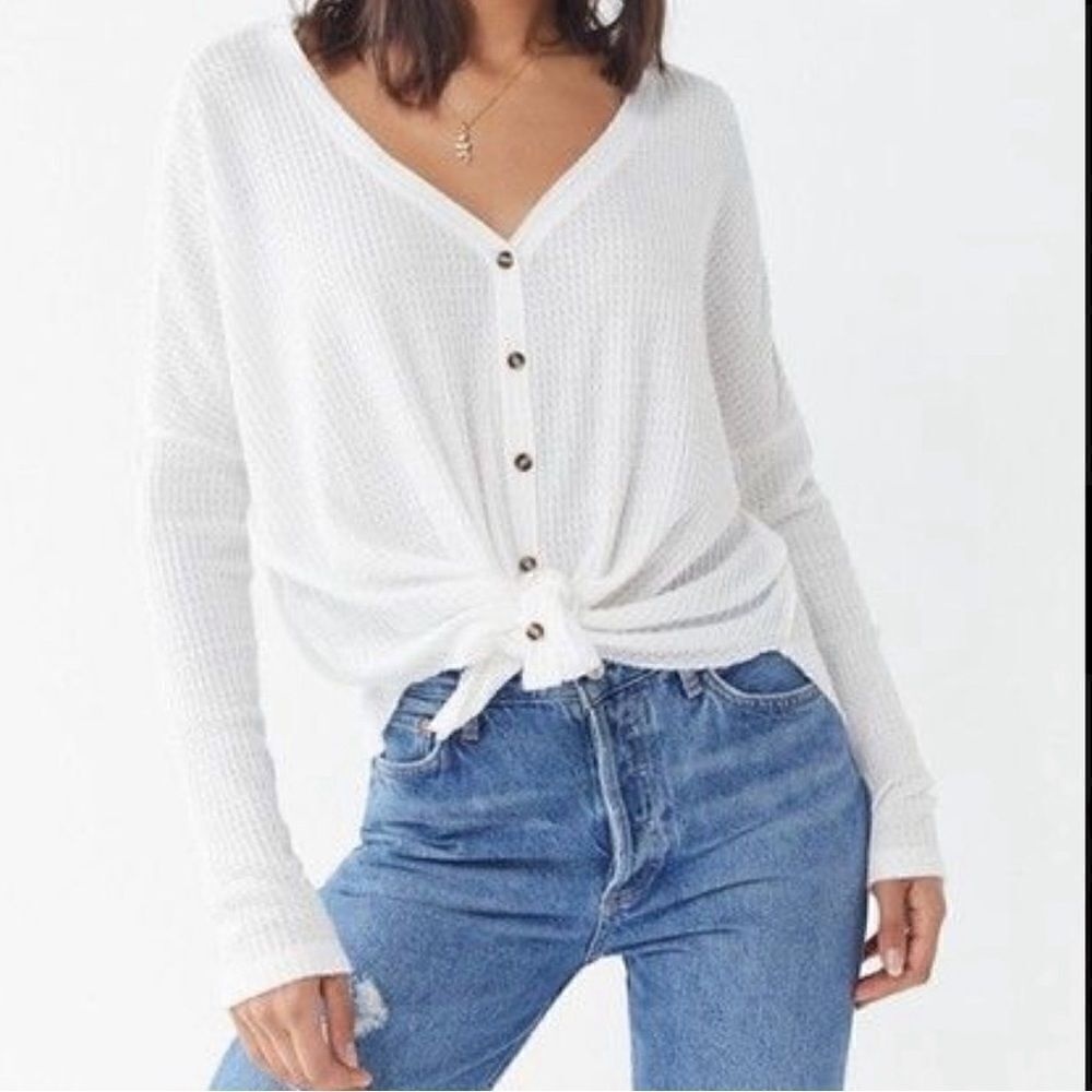 Urban Outfitters Out‎ From Under White Waffle Henley Tie Shirt Size Medium